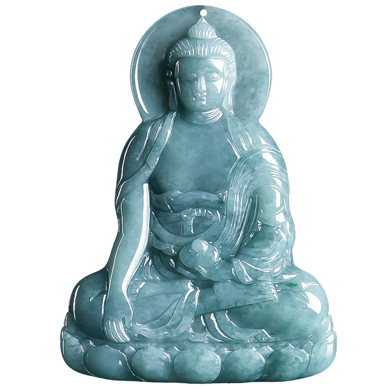 Tự Nhiên Một Hàng Ngọc Xanh Nước A Di Đà Ngọc Mặt Dây Chuyền Tathagata Phật Thần Hộ Mệnh Benming Phật Nam Nữ Mặt Dây Chuyền