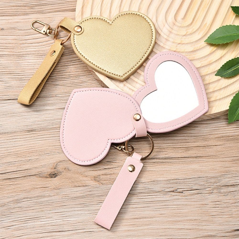 Móc chìa khóa hình trái tim NORBORTO, Móc khóa gương trang điểm bằng da PU sang trọng, Mặt dây chuyền treo túi xách đa năng hợp thời trang