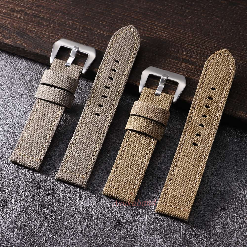 Vintage Vải Da Dây Đeo Đồng Hồ 20mm 22mm 24mm Flax Nylon Chính Hãng Da Bò Đồng Hồ Vòng Tay Dành Cho Nam Nữ Vải Đen Dây Đeo Đồng Hồ Đa Năng Thay Thế