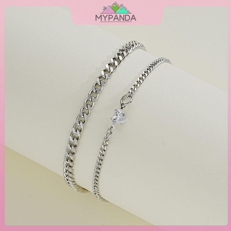 Vòng tay thời trang thép không gỉ cho cặp đôi unisex, với pha lê hình trái tim và chuỗi bạc - quà tặng ý nghĩa.