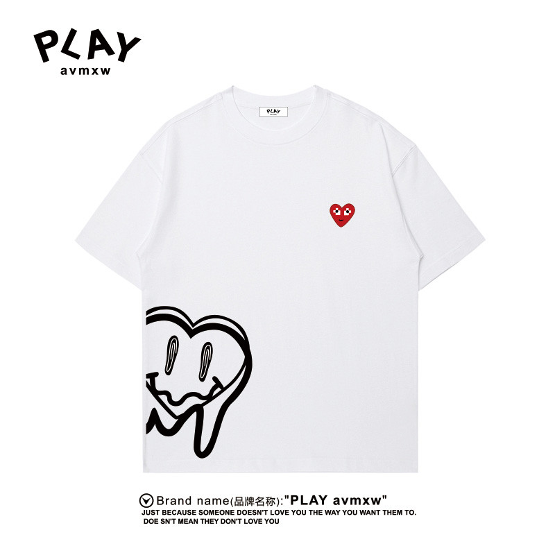 PLAY Áo thun ngắn tay mùa hè dạo phố phong cách cặp đôi dáng rộng cổ tròn thời trang hàng đầu