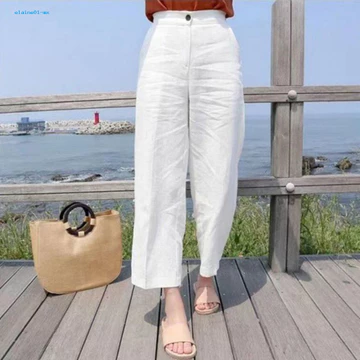 Quần ống rộng Quần nhẹ Quần ống rộng eo cao dành cho nữ Quần dây kéo nút sành điệu để mặc Quần ống thẳng màu trơn Quần giải trí thời trang Đông Nam