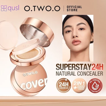 O.two.o Phấn nước 2 trong 1 không thấm nước Lâu trôi, khóa trang điểm tươi tắn cả ngày Phấn phủ mềm mại & Kem nền Kem nền che khuyết điểm Kiểm soát dầu tự nhiên Trang điểm mặt qusl