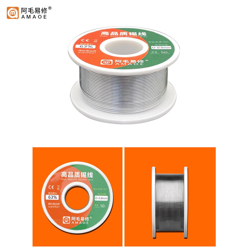 Dây hàn lõi nhựa AMAOE 50g Độ tinh khiết cao Sn63% Pb37% 183°C Điểm nóng chảy Dây thiếc hàn 0,3 / 0,4 / 0,5 / 0,8mm Dây hàn