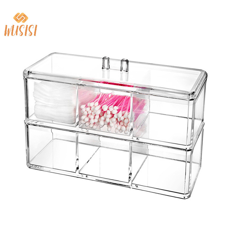 [WUSISI] Hộp đựng mỹ phẩm trong suốt Hộp đựng trang điểm Cotton Pad Hộp lưu trữ Máy tính để bàn Acrylic Sắp xếp MỚI