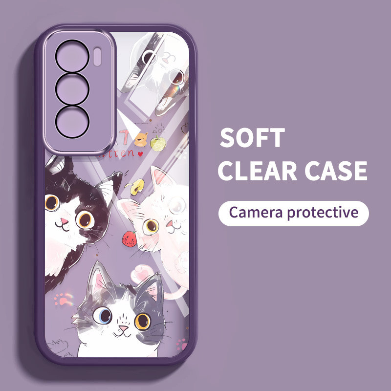 Ốp Điện Thoại YBD Cho OPPO Reno 12 Pro Reno 12F Realme C65 4G A3 Pro (Ấn Độ) Happy Five Kittens Vỏ Trong Suốt Sáng Tạo