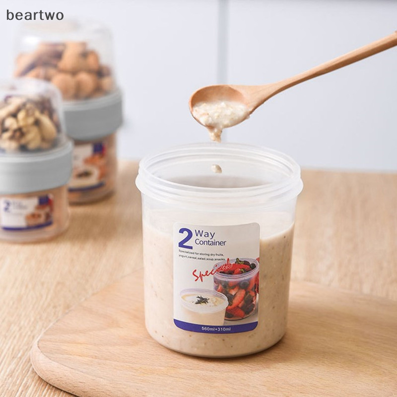 < Beartwo > Cốc ăn trưa hai lớp Hộp cơm trưa Oug Bảo quản hạt sữa chua Cốc ăn tươi Đẹp