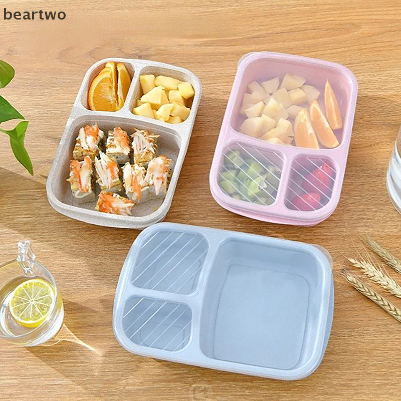 < Beartwo > Hộp cơm trưa rơm lúa mì ba ngăn Bộ đồ ăn vi sóng Hộp đựng trái cây Hộp cơm trưa Dã ngoại Trường học Văn phòng Di động Bento Đẹp