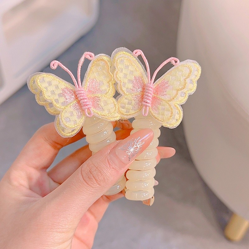 Trẻ Em Phong Cách Mới Bướm Điện Thoại Dây Tóc Đàn Hồi Cao Băng Đô Bé Gái Buộc Bím Tóc Xoăn Phụ Kiện Tóc