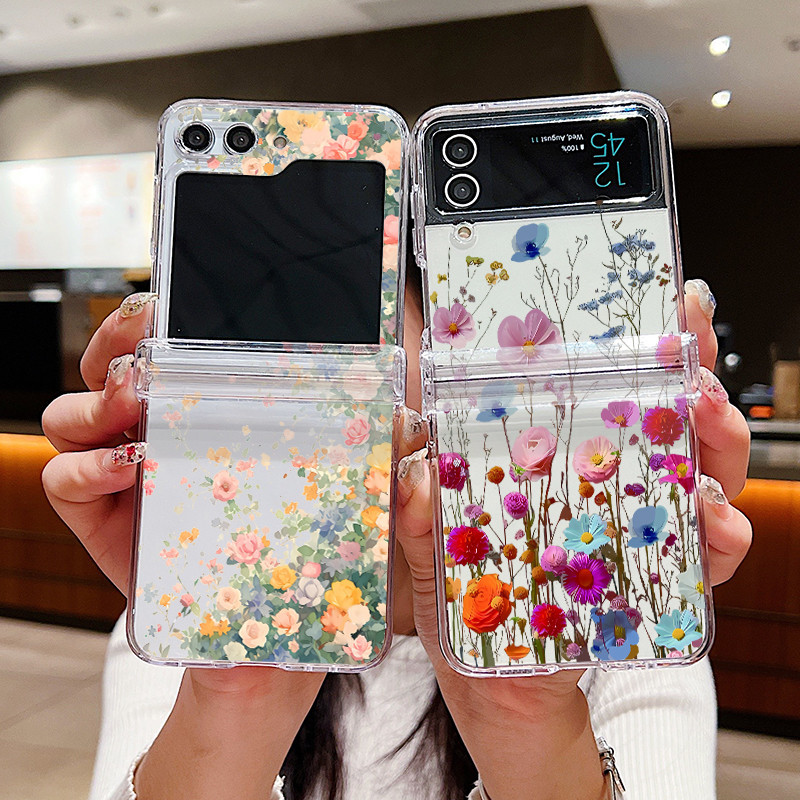 Vỏ điện thoại trong suốt họa tiết trái cây dễ thương cho Samsung Galaxy Z Flip 6 Flip 5 Flip 4 5G Full Bản lề PC cứng gấp cho Samsung Z Flip 6 5 4 3