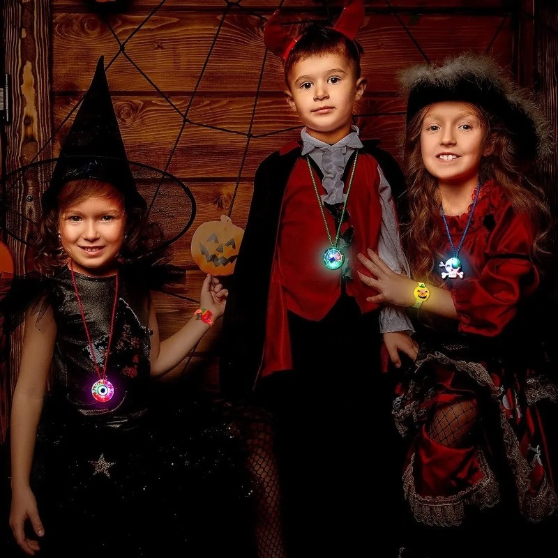 Halloween Kid Cosplay Trang Trí Hoạt Hình LED Terro Bí Ngô Phát Sáng Vòng Cổ Đồ Dùng Dự Tiệc