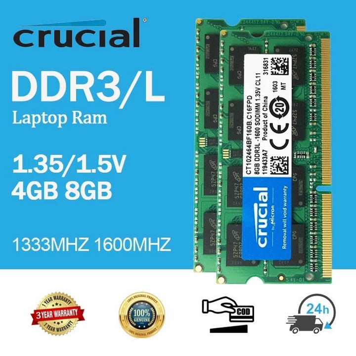CRUCIAL Bộ Nhớ ram 4gb 8gb ddr3 ddr3l RAM 1333mhz 1600mhz pc3 12800s pc3l notebook ram