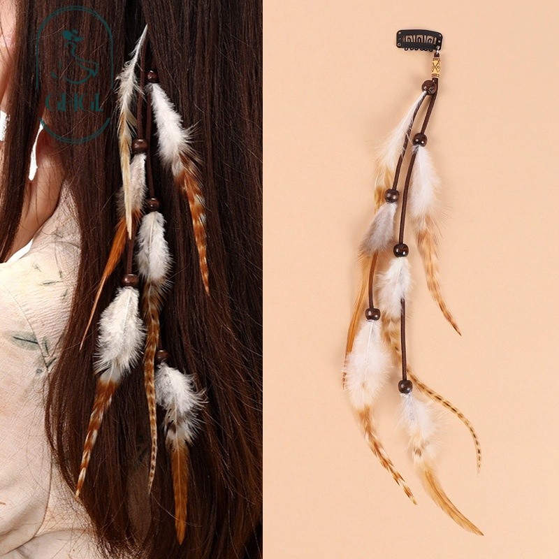 G GHGl Sẵn Sàng Retro Phong Cách Dân Tộc Lông Vũ Kẹp Tóc Tua Rua Tóc Bohemian Đi Biển Phong Cách Kỳ Nghỉ Phụ Kiện Tóc Ấn Độ Mũ Nữ
