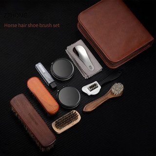 Zthome HorseHair Giày Bộ Bàn Chải Da Chăm Sóc Làm Sạch Dụng Cụ Đánh Bóng Bụi Shoehorn Trắng Giày Bảo Trì Bộ Mềm Rửa Gỗ HOT