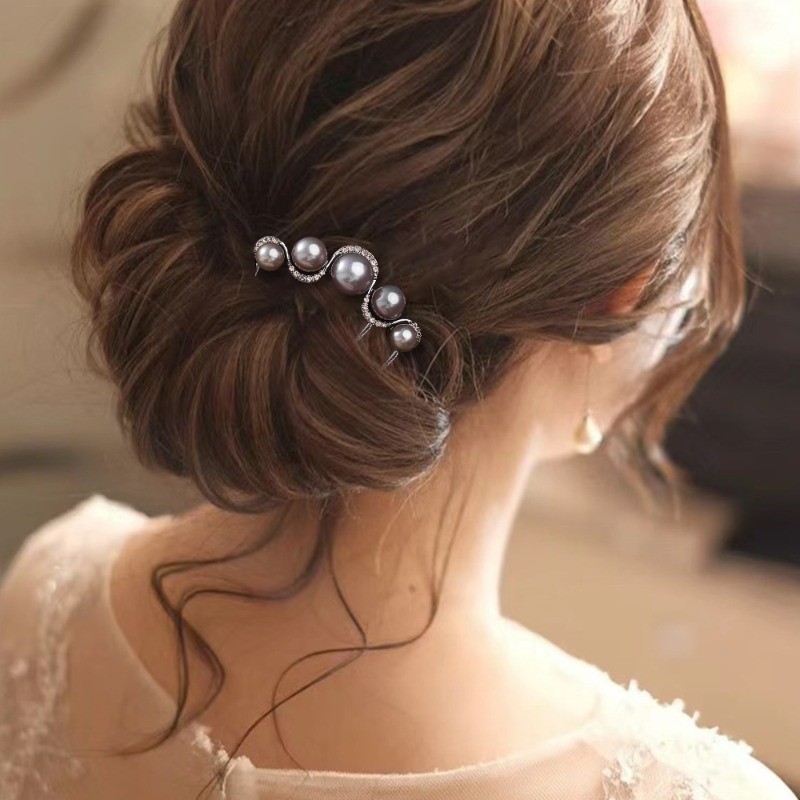 Kẹp Tóc Hình Chữ U Ngọc Trai Đơn Giản - Đen, Vàng, Ins Style, Kim Loại Tóc Bun - Kẹp Tóc Mũ Tiệc Cưới - Kẹp Tóc Tạo Kiểu Thanh Lịch Vintage - Dụng Cụ Tạo Kiểu Tóc