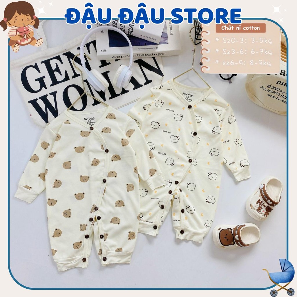 Set 2-3 Bộ Body Dài Tay Nỉ Cotton Thu Đông Cho Bé Sơ Sinh mềm mịn cho bé sơ sinh trai gái 0-9 tháng NC003 Đậu Đậu Store