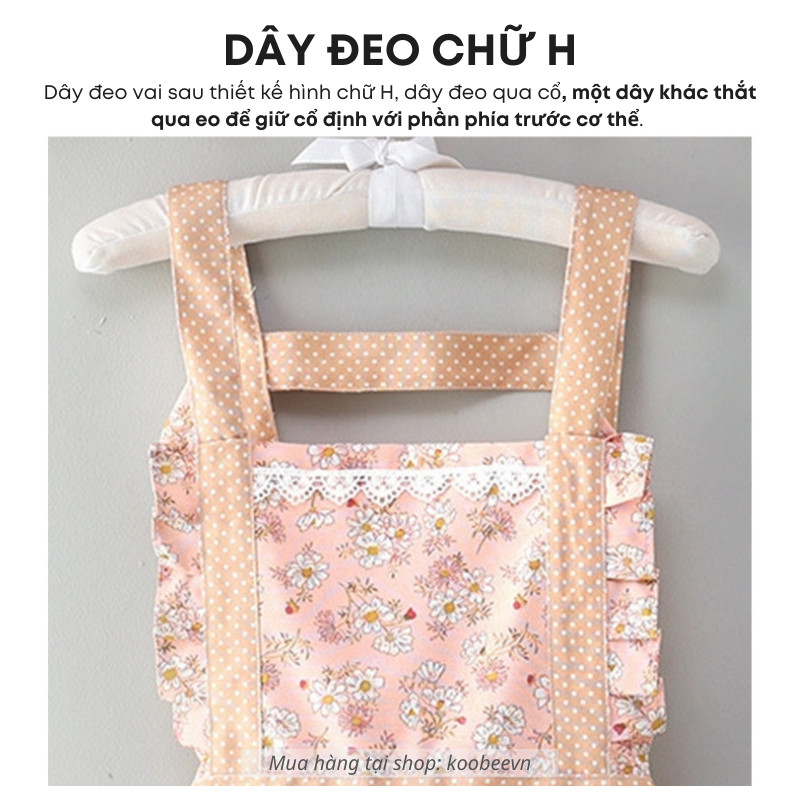 Tạp dề nấu ăn nữ KooBee vải canvas hoạ tiết hoa nhí thắt lưng thoáng khí phong cách Vintage công chúa Hàn Quốc | 147