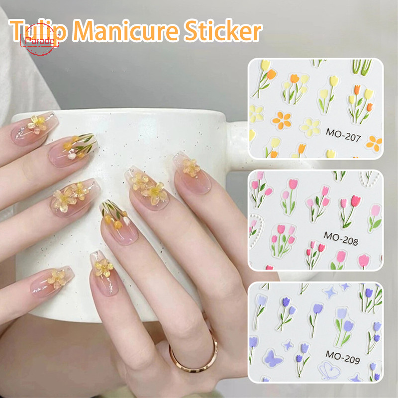 Diễu Hành 5D Hoa Dán Móng Tay Thiết Kế Mùa Xuân Lá Hoa Tự Dính Đề Can Móng Tay Nhỏ Tươi Hoa Thanh Trượt Làm Móng Tay Trang Trí VN