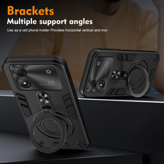 Dành Cho ZTE Blade A54 / A34 Ốp điện thoại Kim Loại Giá Đỡ Nhẫn Đế Mềm TPU Edge Cứng PC Mặt Sau Chống Sốc Mỏng Bao