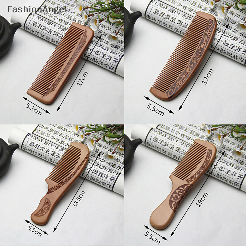 FashionAngel Lược Gỗ Đào Tự Nhiên Đóng Răng Massage Chống Tĩnh Điện Tóc HealthTools TH