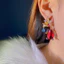 Màu Đỏ Hình Cá Nhiều Màu Sắc Zircon S925 Bạc Kim Bông Tai Nữ Tính Khí Bông Tai Sang Trọng