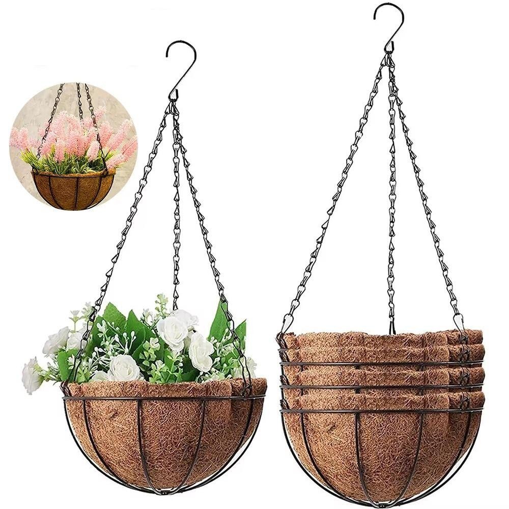 Chậu trồng cây JVSUB, Nửa tròn với giỏ treo cây lót dừa bằng sắt sáng tạo Chậu hoa treo thoáng khí Trang trí sân vườn