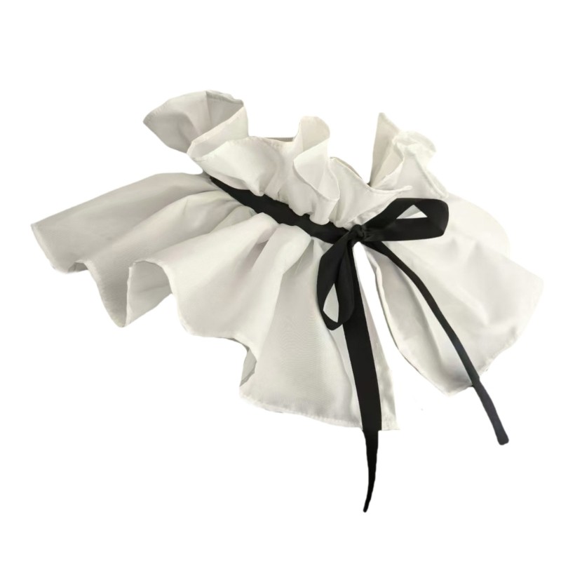 Woke Nữ Victoria Ruffle Đứng Cổ Giả Vintage Ruy Băng Buộc Xếp Ly Khăn Choàng Mũi