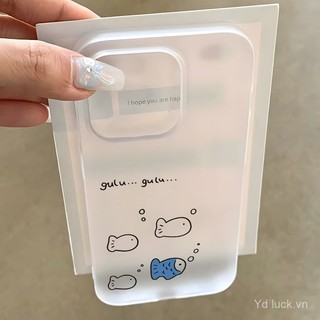 Ốp lưng điện thoại di động ốp lưng đơn giản dòng cá nhỏ phun bong bóng hoạt hình mèo con dễ thương dùng cho iPhone 16 15 pro max 11promax 12promax 13 14 pro max 16promax 11 pro 16pro pro 15plus