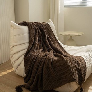 Bắc Âu gió chăn/rắn màu giường đuôi chăn/đan nâu cà phê sofa chăn