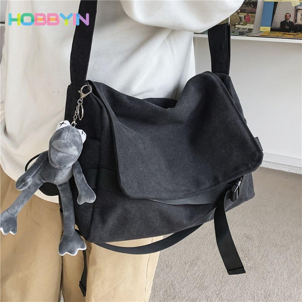 Túi đeo chéo Nylon, Túi vải Nylon dung tích lớn, Túi băng giải trí màu nâu đen thông thường dành cho nam nữ
