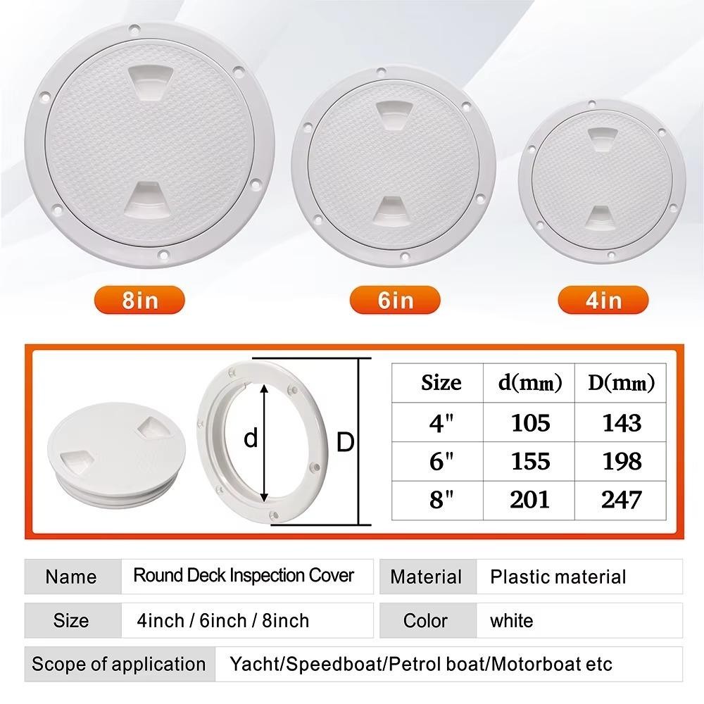 [DEMO3] Vỏ Hatch Cover, 4 6 8 inch Truy cập kiểm tra sàn màu trắng, Vỏ kiểm tra chống trượt tròn ABS thực tế cho thuyền du thuyền Marine