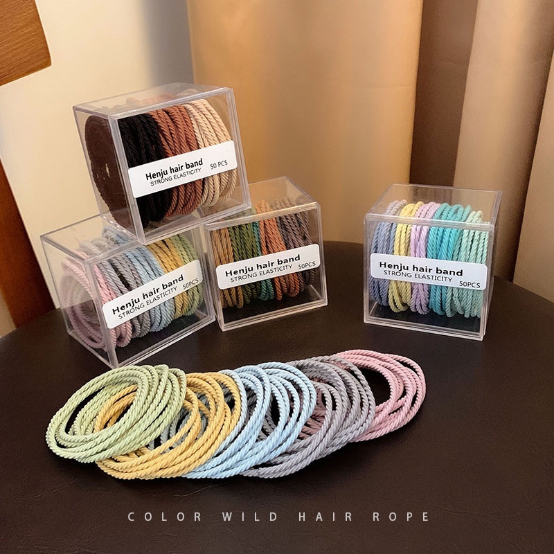 Set 100 Dây buộc Tóc Cao Su Co Giãn Chống Trượt, Không Bị Cấn Tóc, Nhiều Màu Kèm Hộp Trong Suốt Phong Cách Hàn Quốc