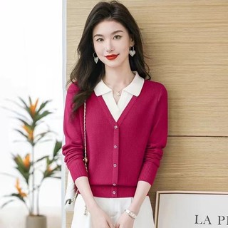 Phong Cách Mới Giả Hai Mảnh Cổ POLO Dệt Kim Áo Len Nữ Thu Đông Màu Sắc Phù Hợp Cao Cấp Ấm Áp Phiên Bản Hàn Quốc Chai Ngắn