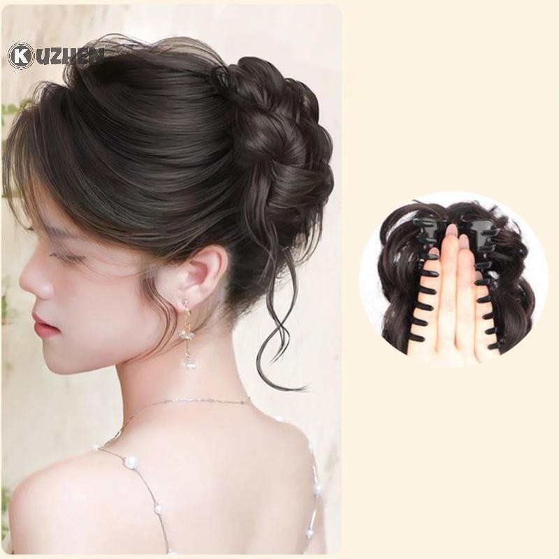 Kuzhen tóc giả búi tóc tổng hợp cho nữ, kẹp móng, tăng độ phồng đuôi ngựa, dùng hàng ngày hoặc dự tiệc, kiểu dáng sống động