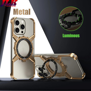 [Jlk] Ốp điện thoại đế phát sáng từ tính bằng kim loại sang trọng cho iPhone 14 13 15 16 Pro Max Plus Vỏ ốp lưng không vành bằng nhôm rỗng