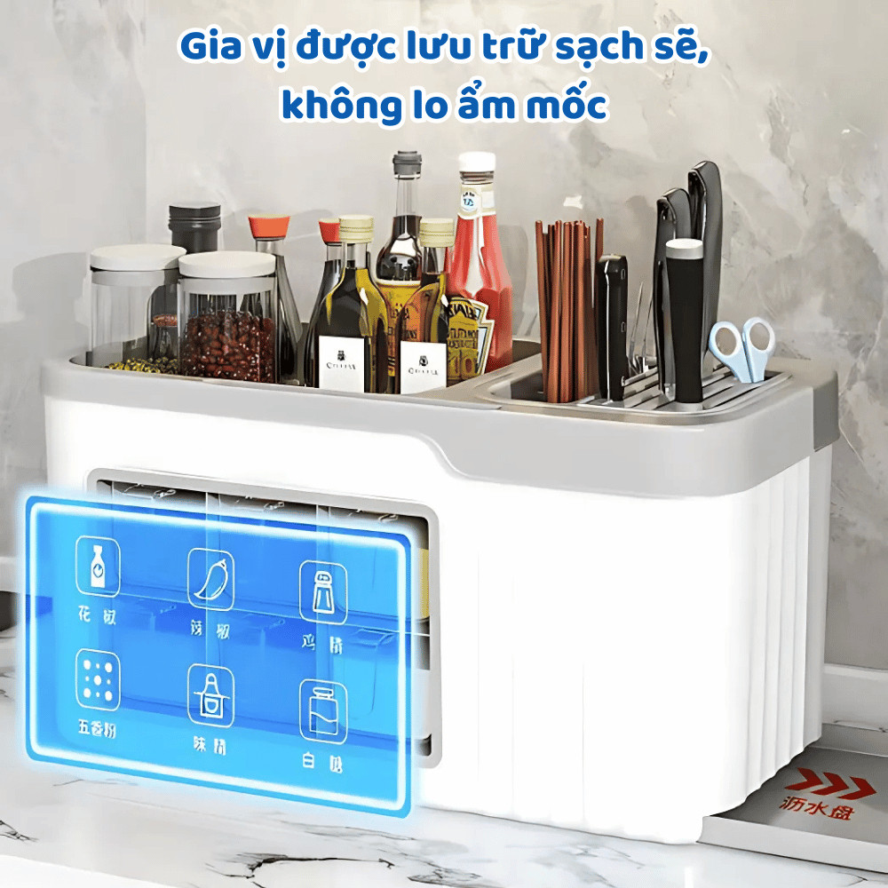 Kệ để dao kéo ống đựng đũa, Hộp đựng gia vị 3 trong 1, Kệ để đồ dùng nhà bếp cho gia đình Dinohome