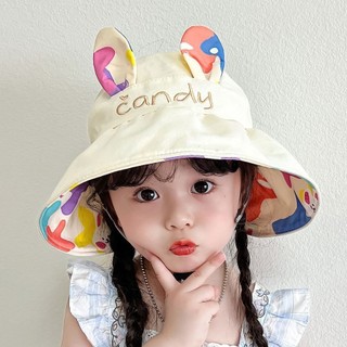 Phim hoạt hình trẻ em Mũ chống nắng hai mặt-Áo hè bé gái ngoài trời chống tia cực tím Mũ rỗng dễ thương