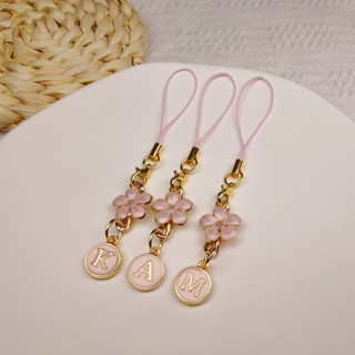 Mặt dây chuyền điện thoại di động diy Pink Cherry Blossom Letter A-Z Mặt dây chuyền Điện thoại di động Mặt dây chuyền