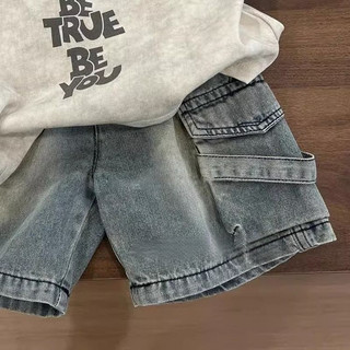 Bé Trai Mùa Hè Phong Cách Mới Thoải Mái Bộ Áo Vest Trẻ Em In Chữ Không Tay Rời Quần Short Denim Hai Mảnh Bộ