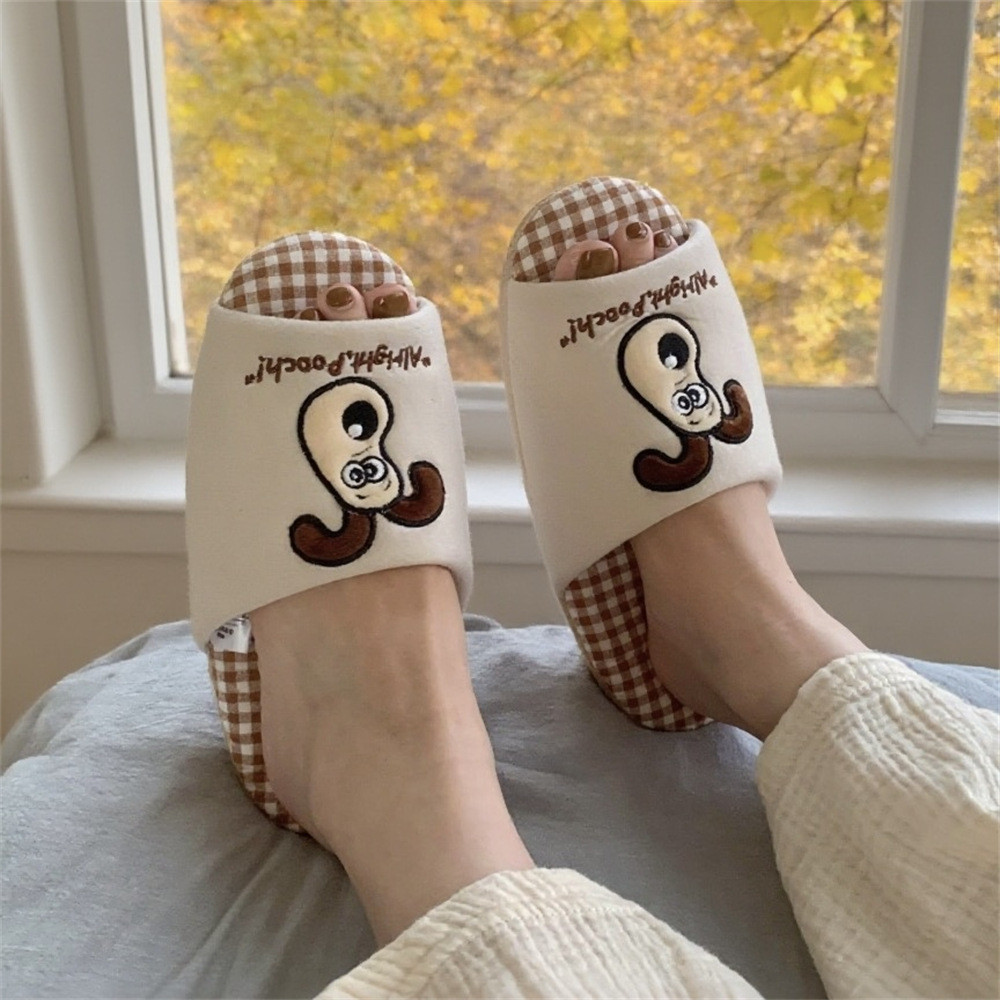 XIXITIAO Dép Vải Lanh Cotton Nữ Kẻ Sọc Độc Đáo Bốn Mùa Đa Năng Nhà Giải Trí