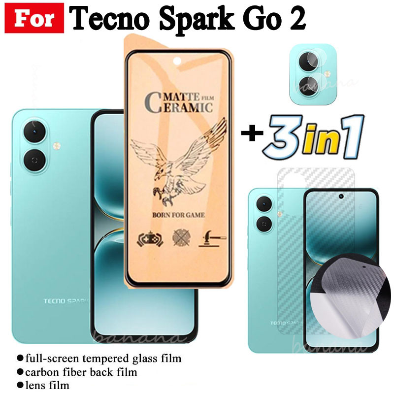 Kính cường lực gốm 3 TRONG 1 Tecno Spark Go 2 cho Tecno Spark Go 1s Go 2025 2024 2023 Spark 30C Spark 30 Pro Ống kính máy ảnh Kính bảo vệ màn hình và phim mặt sau