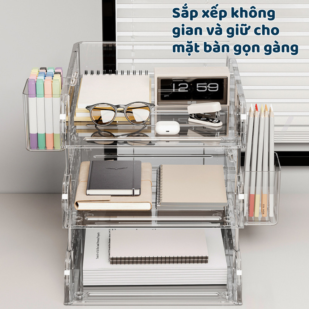 Kệ Đựng Tài Liệu Trong Suốt Tầng Để Bàn, Giá Để Sách Thông Minh Gấp Gọn