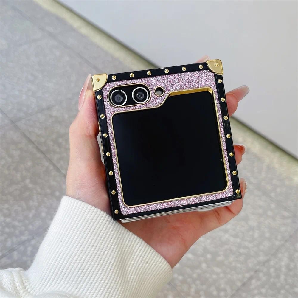 Mạ Bling Long Lanh Dễ Thương Nữ Tính Ốp lưng Gương Giá Đỡ Từ Tính Thích Hợp Cho Samsung Galaxy ZFlip 6 5 4 3 5G Ốp Lưng Bảo Vệ Vỏ Chống Sốc