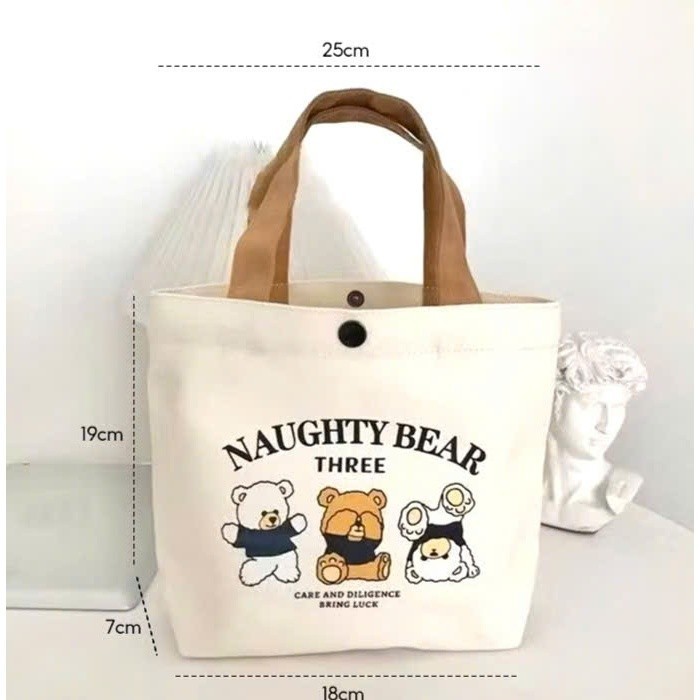 Túi xách vải cute thời trang mini In Hình gấu dễ thương