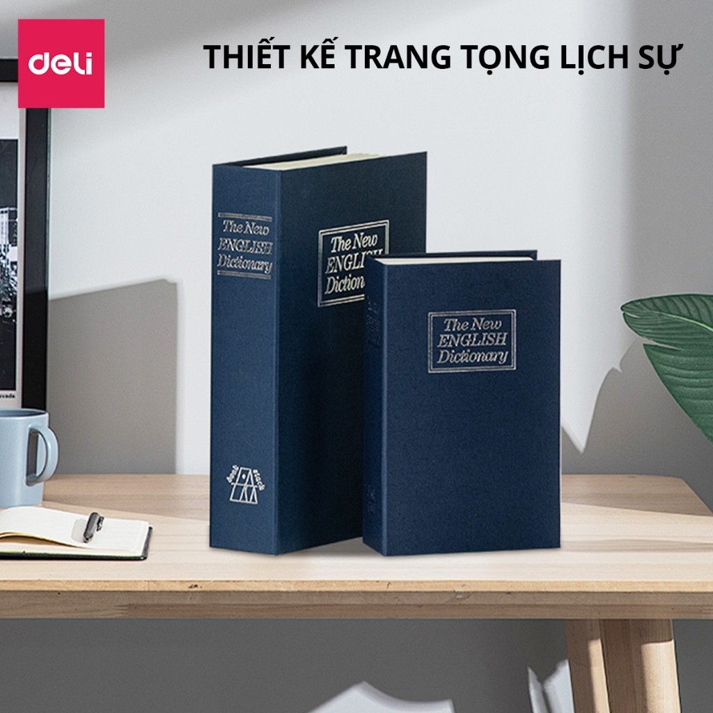 Hộp Đựng Tiền Dạng Hình Quyển Sách Deli, Két Sắt Mini 2 Kích Thước Nhỏ Gọn Dễ Dàng Decor, Trang Trí