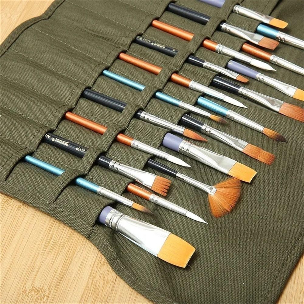 【24H】 Túi Đựng Bút Canvas Dày – Túi Đựng Bút Bằng Vải Có 22 hoặc 30 Lỗ Đựng Cọ Vẽ Đa Năng