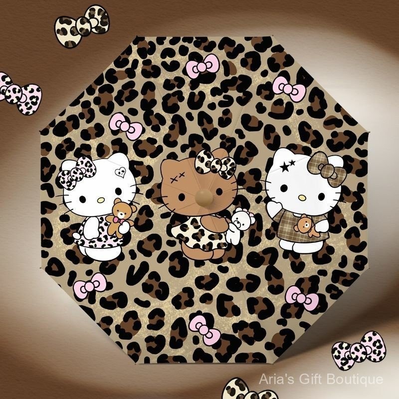 Ô tự động hình da báo Hello Kitty, Vinyl di động gia cố - Phù hợp cho học sinh dùng trong mưa và nắng