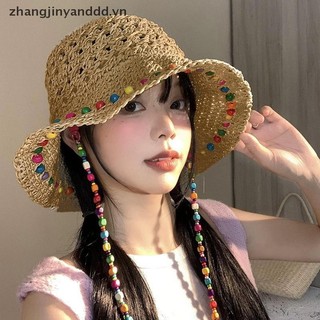 Mũ rơm boho hạt màu retro, phù hợp đi biển và du lịch mùa hè