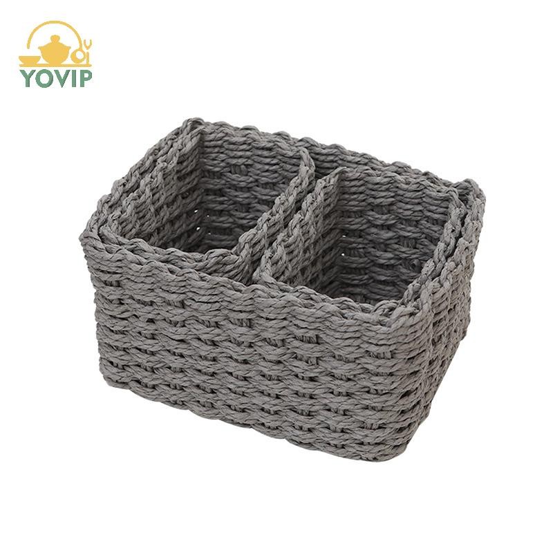 YOVIP 3 Chiếc Handmade Ống Hút Dệt Mềm Tròn Dây Giấy Giỏ Chứa Đồ Để Tổ Chức Trang Trí Hộp Bảo Quản Văn Phòng VN