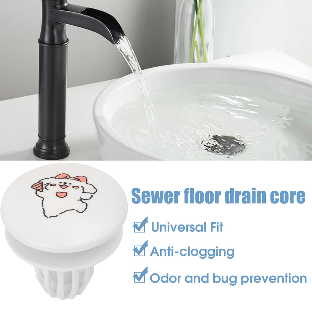 [H & L] Nút chặn thoát nước bồn rửa hoạt hình dành cho chó con | Thiết kế giỏ chống khóa đẩy, Cơ chế tháo nhanh cho phòng tắm / nhà bếp, phích cắm nhựa trắng
